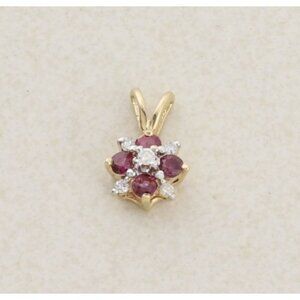 Pendant Only 14k Yellow Gold Natural Ruby & Diamond Pendant 5/8" x 3/8"